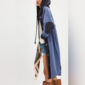 NWT Free People Tomorrows Sweatshirt Cardigan Steel Blue Combo S $168